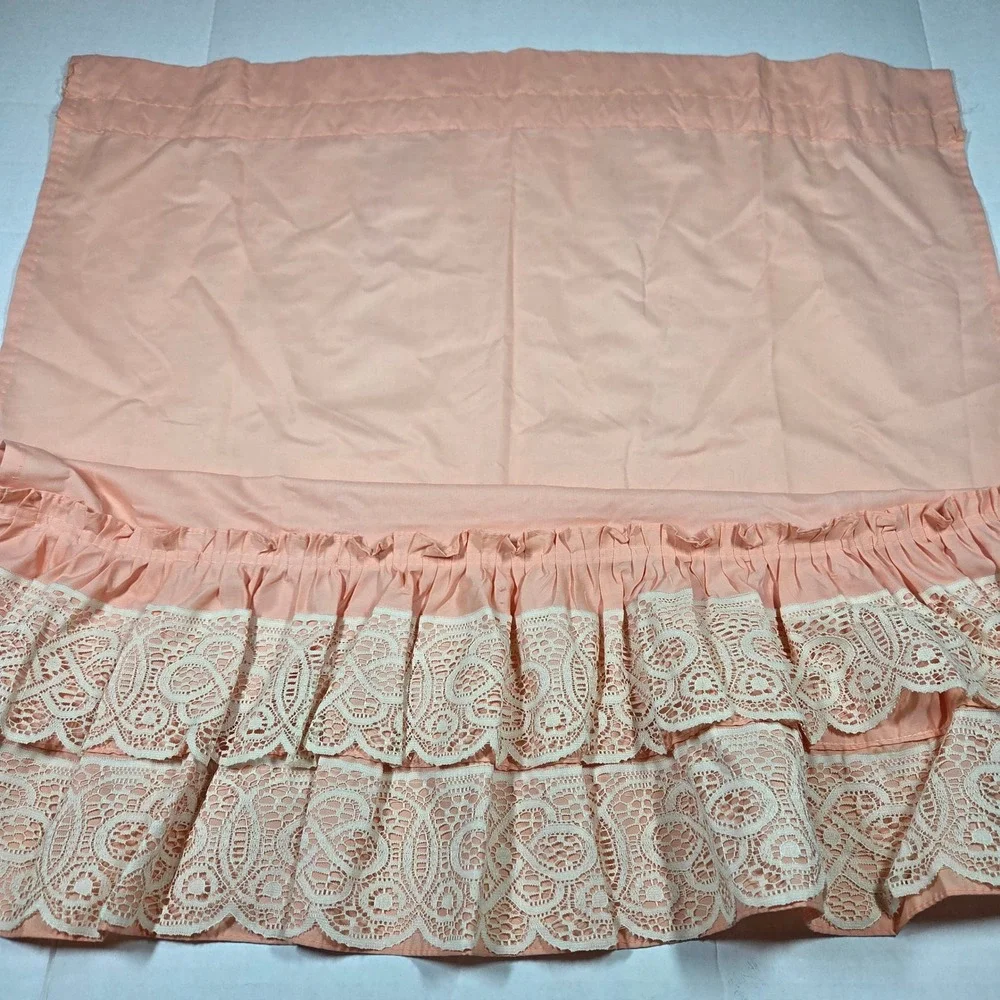 Vintage Peach Lace Ruffle Cafe Curtain Panel 40x29 Shabby Chic Cottagecore Tier